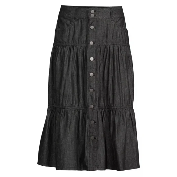 Time and Tru Black Denim Tiered Button Down Skirt Size 8 NEW - Picture 5 of 5